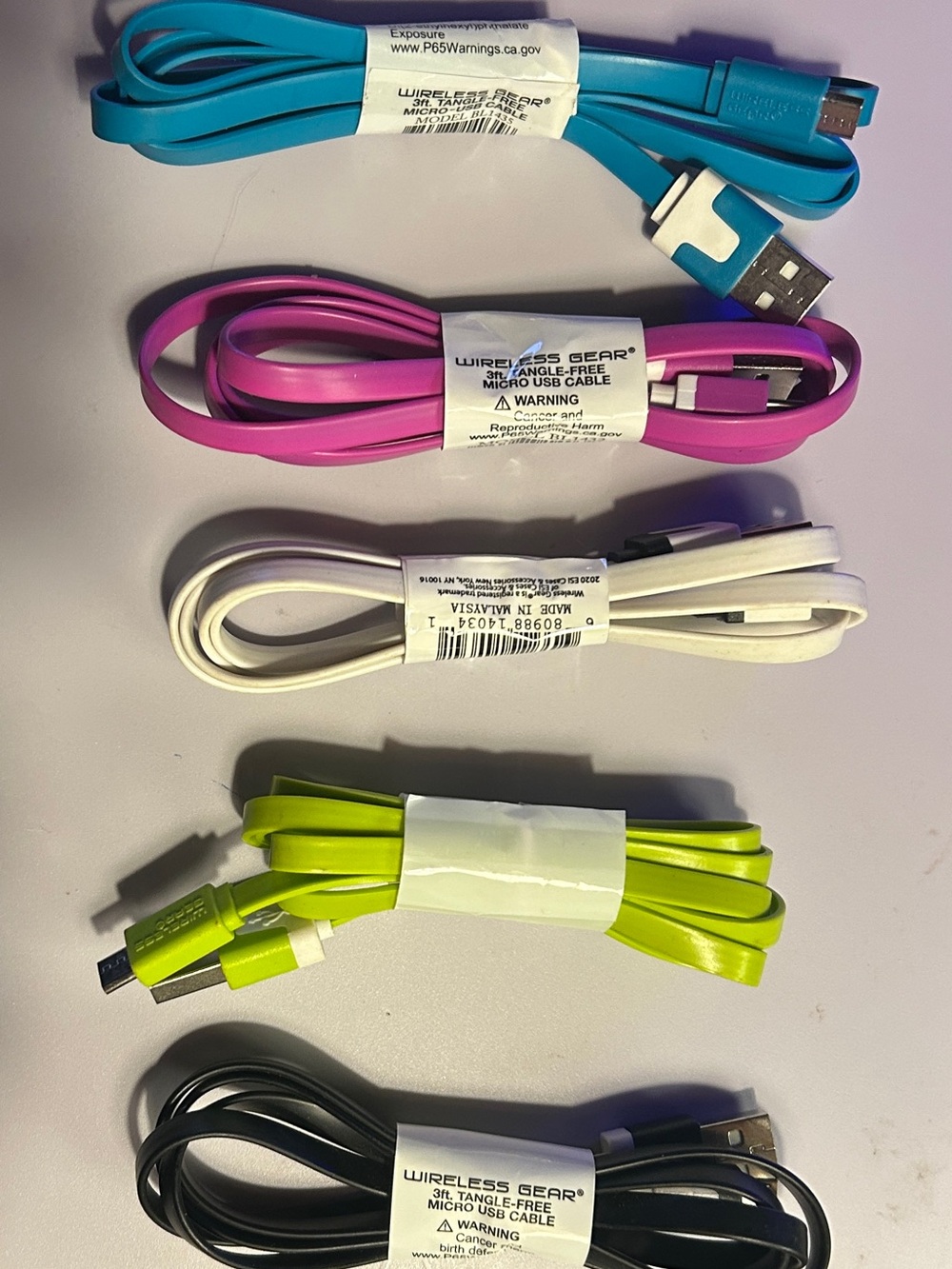 Micro USB Tangle-free Cables 3 ft. - 5 cables
